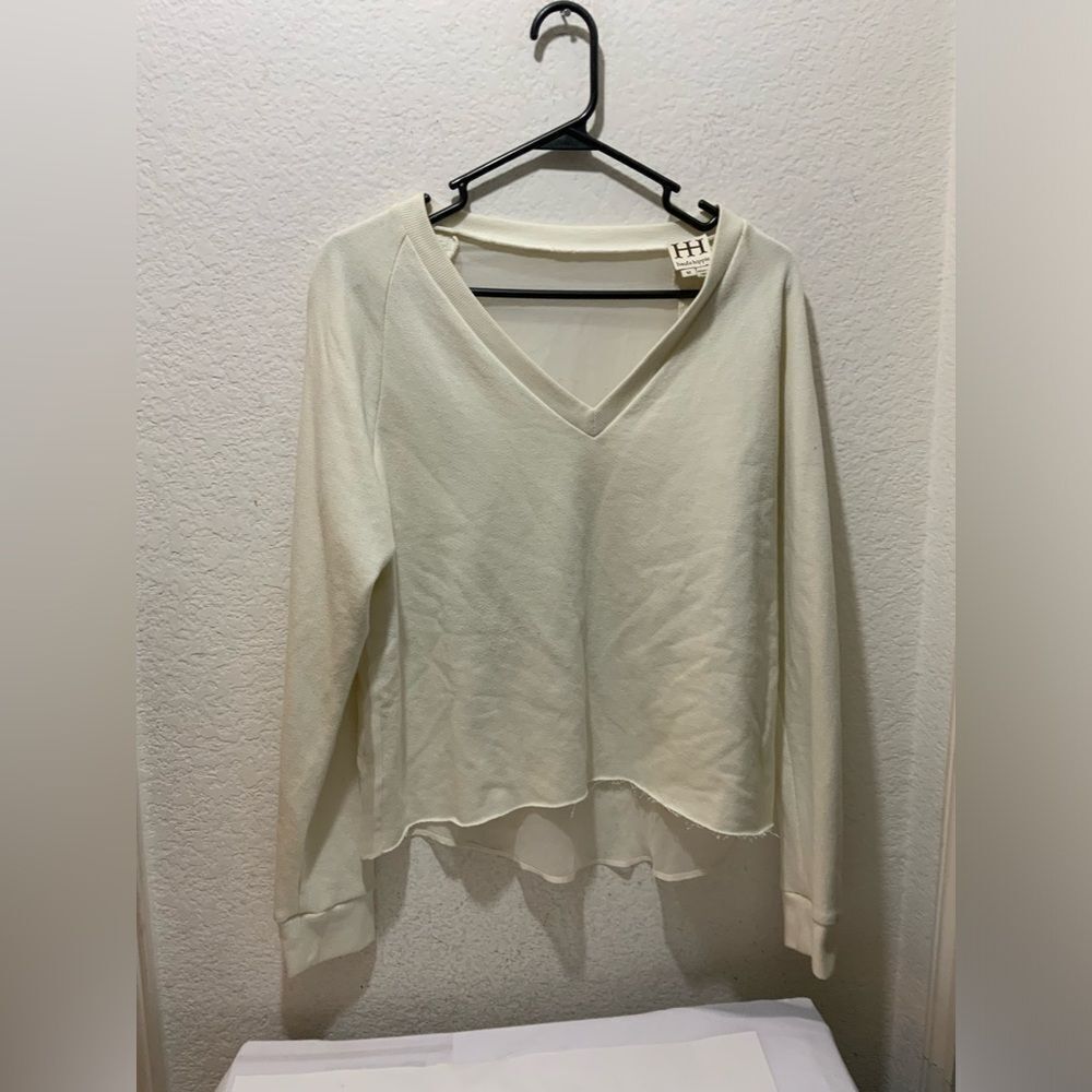 Haute Hippie Off-White V-Neck long Sleeve cotton blended & silk Top Size M
